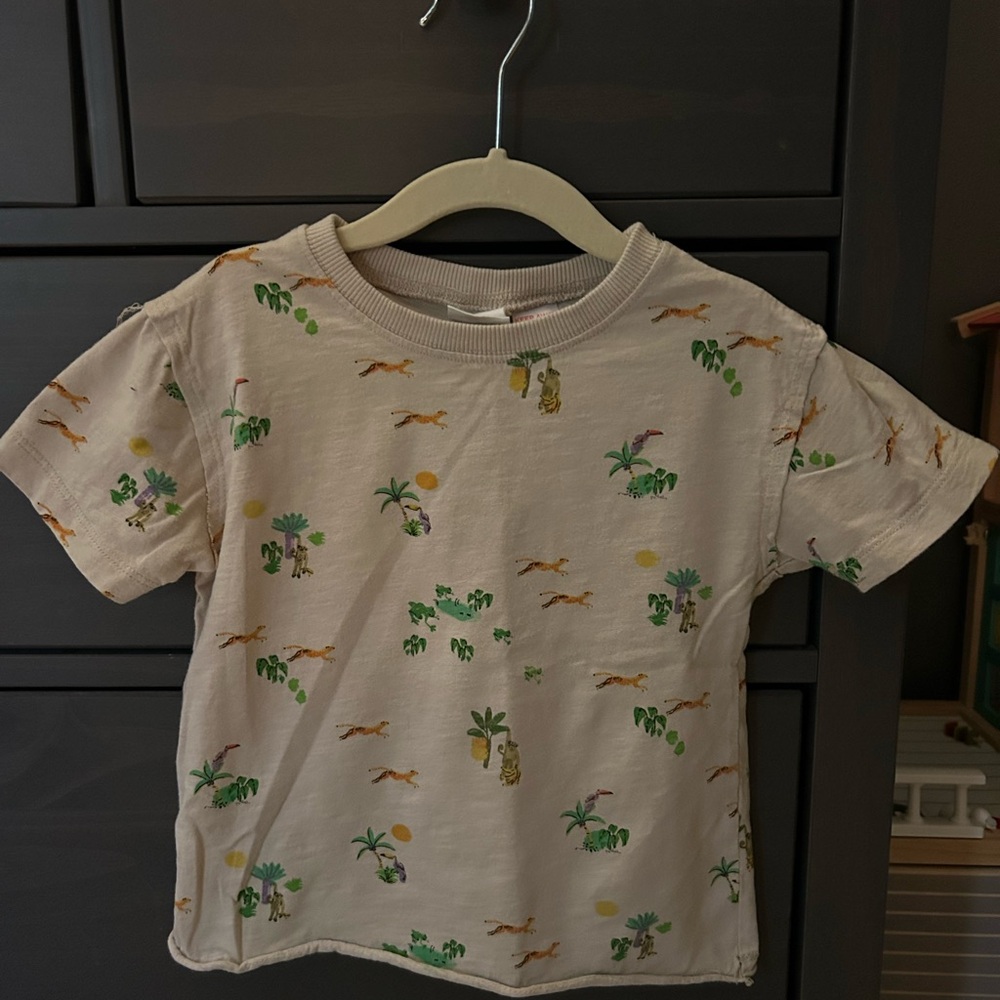 Cream and Green Short Sleeve Tee with Playful Print
